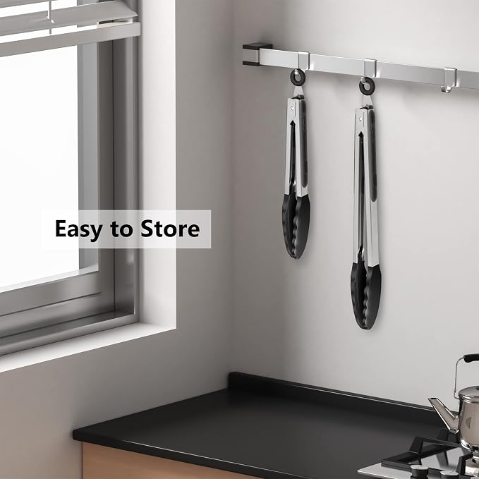 2 Pack Silicone Kitchen Tongs, 9 & 12 Inch, Stainless Steel, Black - Image 7