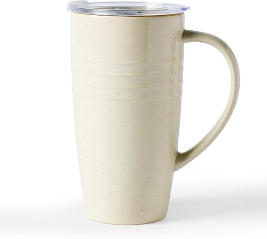 famiware Jupiter Large Coffee Mug, 20oz Coffee Mug with Lid, Ceramic Cup with Handle for Latte, Tea, Cocoa, Milk, Home & Office, Microwave and Dishwasher Safe, Vanilla White by Famiware