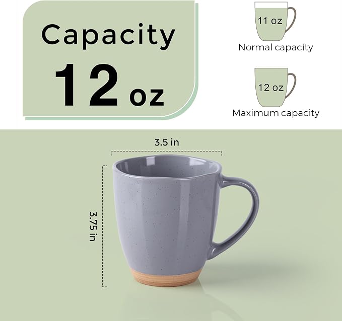 AmorArc 12oz Coffee Mugs set of 4, Stoneware Coffee Mugs with Rustic Terracotta Underside for Latte/Cappuccino/Milk/Cocoa, Dishwasher&Microwave Safe, Gray - Image 2