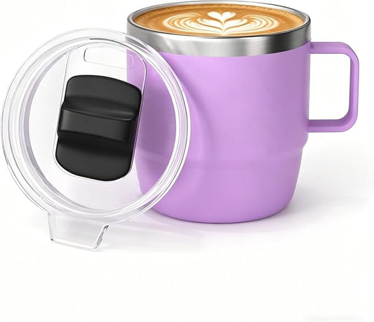 10 oz Stackable Mug, Stainless Steel cup with handle, Vacuum Insulated Espresso/Coffee Mug, shot Glass Set for 1-Piece Set for Coffee, Spirits, Wine, Tea- purple by ZREGGUR