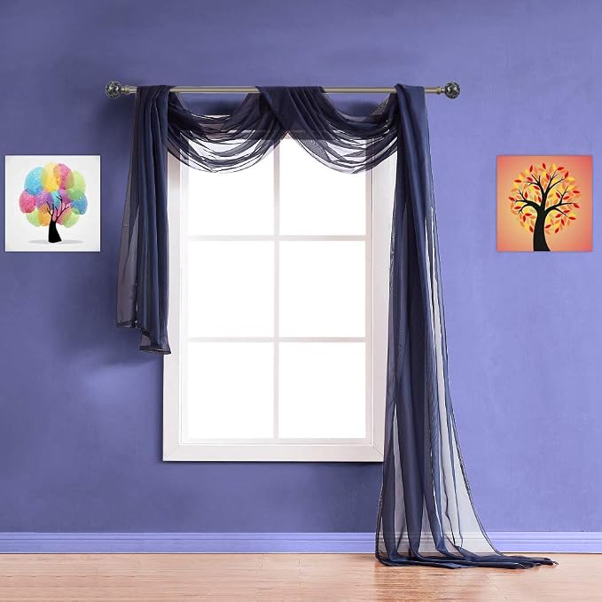 Warm Home Designs 55 x 360 Navy Blue Sheer Window Scarf. AM Navy 360" | Extra Long Window Scarves Valances are Great As Wedding Arch Draping Fabric, Bed Canopy Or for Decorative Project. by WarmHomeDesigns