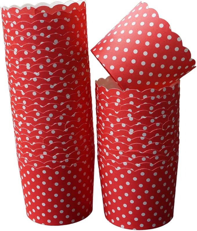 Paper Baking Cups (Polka Dots), Greaseproof Disposable Cupcake Liners (Red, Large Cups (50-Pack)) - Image 3