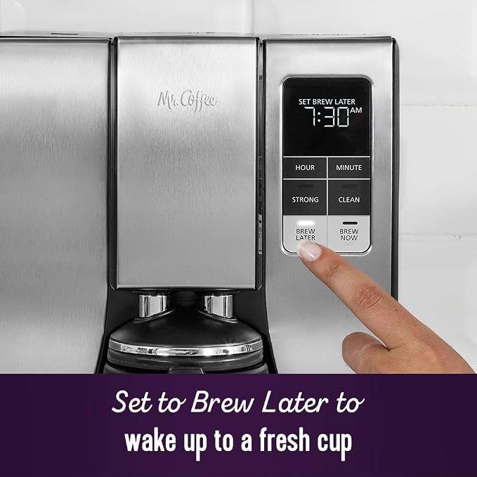 Mr. Coffee 10-Cup Programmable Coffee Maker, Insulated Thermal Carafe, Brew Strength Selection, Brew Now or Later, Stainless Steel - Image 5