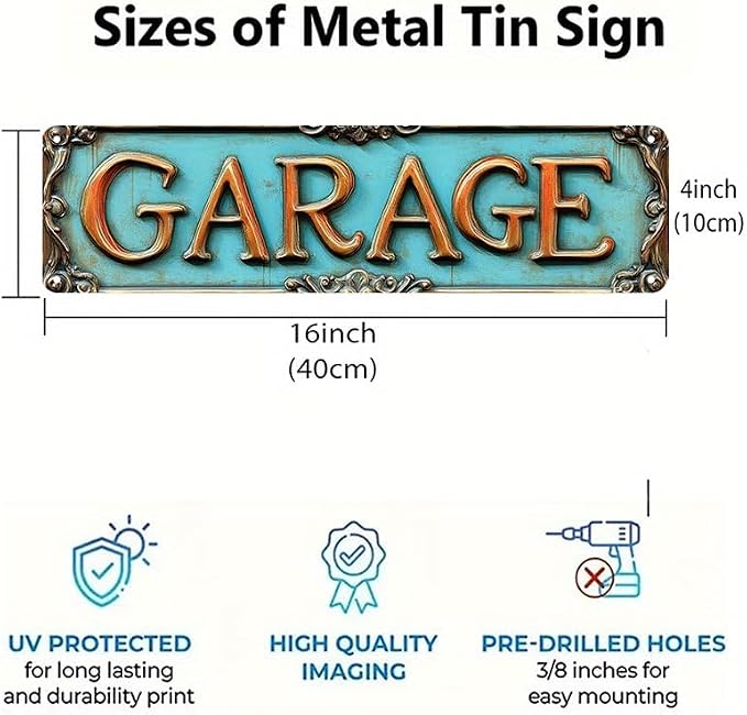 Bar Sign Bar Gifts Vintage Metal Wall Decor Sign"GARAGE" Street Sign Funny Man Cave Decor Accessories for Home, Bar, Bathroom, Bedroom Unique Retro Tin Signs for Outdoor 4 X 16 inches - Image 4