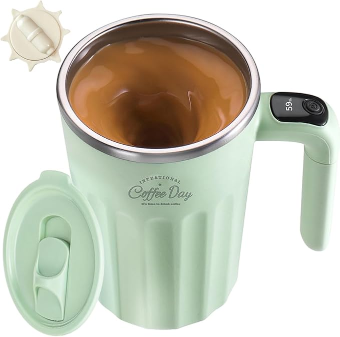 Self Stirring Mug,Self Stirring Coffee Mug,Suitable for Coffee, Milk, Cocoa and Other Beverages,Insulated bottle (Matcha Green-temperature, 12 Ounces) by TLINNA