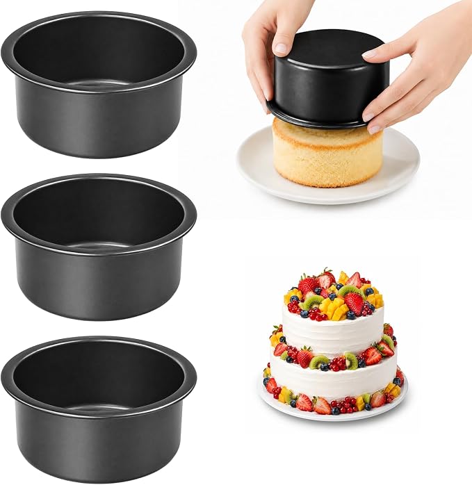 4 Inch Mini Cake Pans Set of 3, Small Round Carbon Steel Smash Cake Pans for Baking Individual Layer Cakes, Non-Stick Tiered Cheesecake Molds, Straight Edge & Dishwasher Safe by Unknown