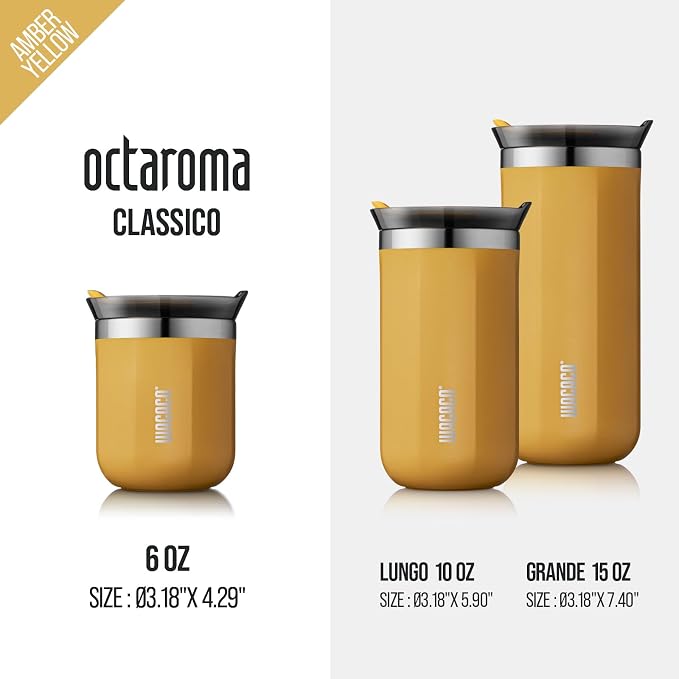 WACACO Octaroma Classico Travel Coffee Mug, Double-wall Stainless Steel Travel Tumbler With Drinking Lid, 6 fl oz (180ml), Amber Yellow - Image 7
