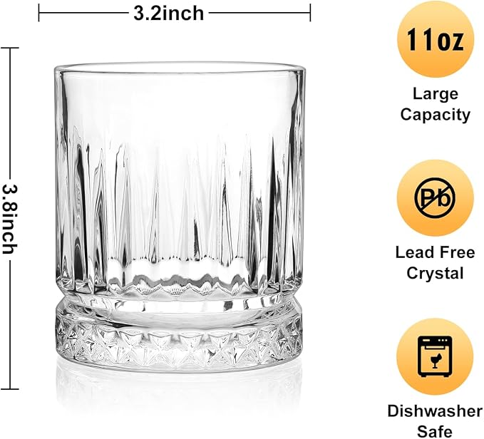 Whiskey Glasses Set of 6, 11oz Old Fashioned Cocktail Glasses, Lead-free Crystal Scotch Bourbon Glass, Whiskey Tumblers for Scotch Bourbon - Image 3