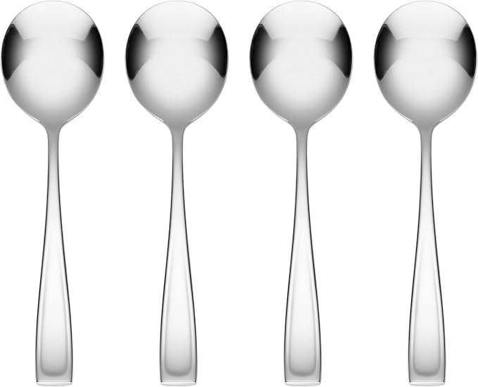 Oneida Moda Soup Spoons Silverware Set for 4, Flatware | Mirror finish, dishwasher safe | great for soup, cutlery set, utensil set, rust resistant, kitchen essentials by Oneida