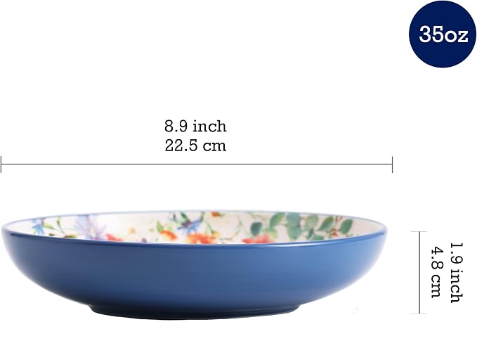 Bico Summer Provence Pasta Bowls, 35oz Salad Bowl Set of 4, Large Ceramic Serving Dinner Bowls for Soup and Cereal, Microwave and Dishwasher Safe, Gift for Housewarming and Thanksgiving - Image 2