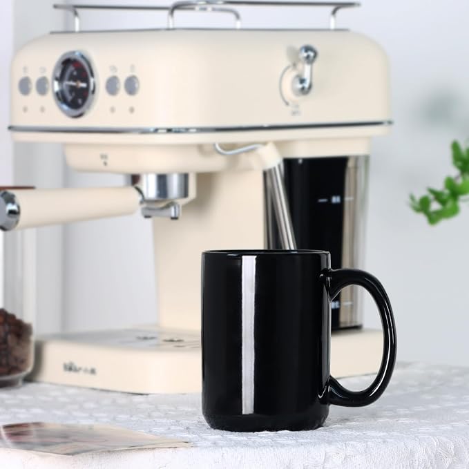16 OZ Coffee Mug, Classic Blank Ceramic Cup with Large Handle for Tea Latte Cappuccino, Black - Image 5