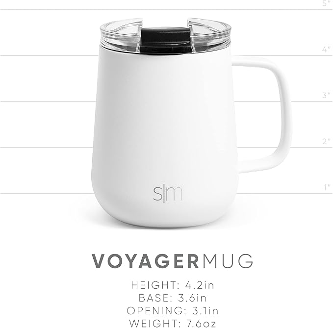 Simple Modern Travel Coffee Mug with Lid and Handle | Reusable Insulated Stainless Steel Coffee Tumbler Tea Cup | Gifts for Women Men Him Her | Voyager Collection | 12oz | Winter White - Image 5
