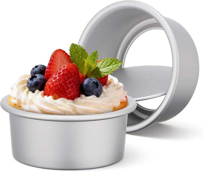 Beasea 4 Inch Cake Pan, 2 Pack Aluminum Alloy Mini Round Cake Pans with Removable Bottom, Cheesecake Tin Mold for Baking Oven Bakeware by Beasea