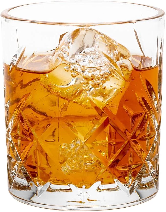 Restaurantware Timeless 7 Ounce Rocks Glasses Set of 6 Etched Whiskey Glasses - Dishwasher-Safe Chip-Resistant Clear Glass Cocktail Glasses Lead-Free For Liquors Or Cocktails by Restaurantware