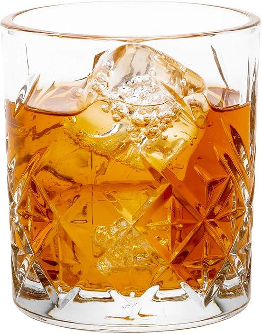 Restaurantware Timeless 7 Ounce Rocks Glasses Set of 6 Etched Whiskey Glasses - Dishwasher-Safe Chip-Resistant Clear Glass Cocktail Glasses Lead-Free For Liquors Or Cocktails by Restaurantware