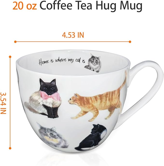 Cute Cat Mugs for Daily Coffee and Tea, Premium 20 oz Bone China Coffee Tea Hug Mug, Perfect Holiday, Birthday, and Christmas Gift for Cat Lovers, Designed in England by Harvest Green Studio - Image 3