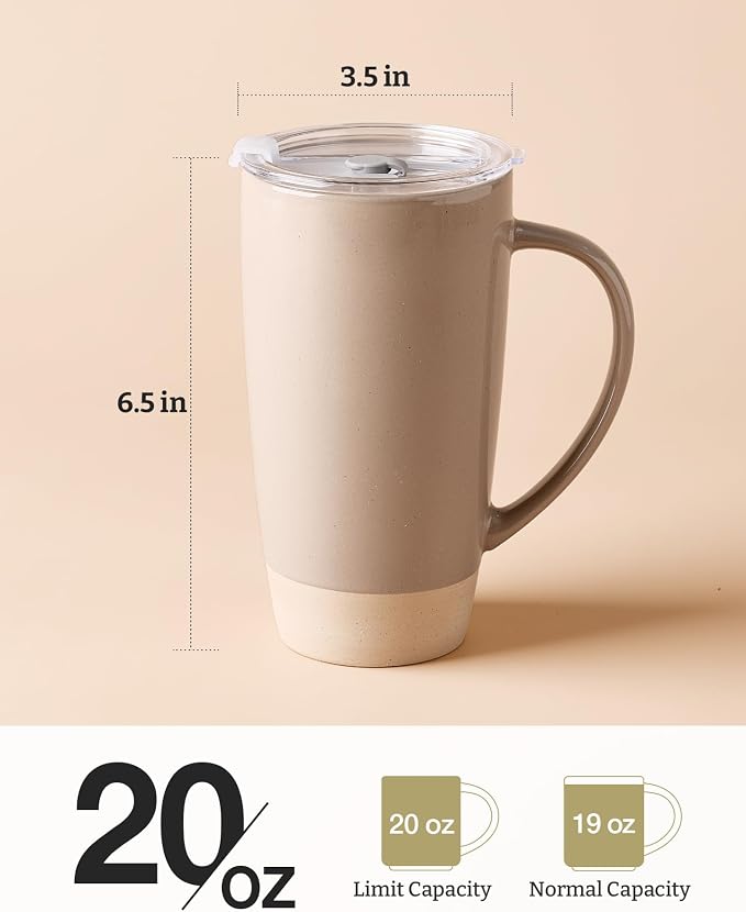 famiware Milkyway Coffee Mugs, 20oz Large Coffee Mug, Ceramic Mug Set of 4 with Lid, Cup Set with Handle for Latte, Tea, Cocoa, Milk, Home & Office, Cinnamon Brown and Light Gray - Image 3