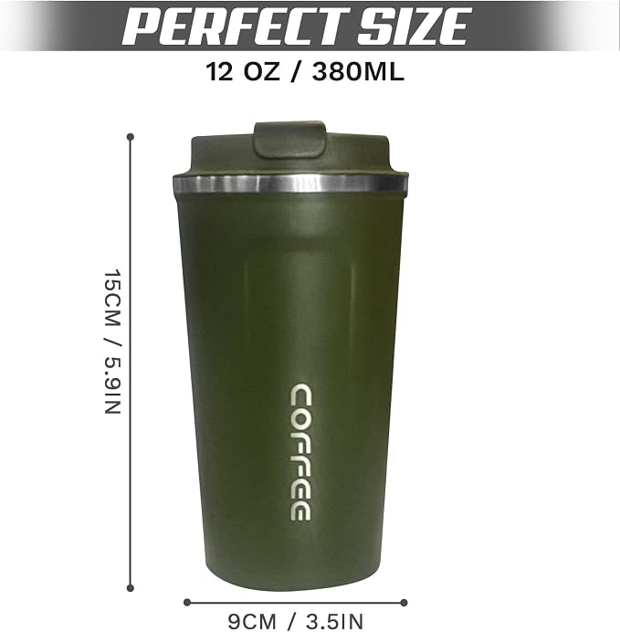 SPLMIFA Travel coffee mugs leak-proof, reusable coffee cups with lids, stainless steel vacuum insulated coffee tumblers, thermal insulation cups for men & women keep drinks hot & cold(2nd-Green, 12OZ) - Image 4