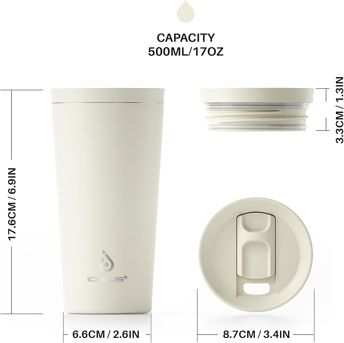 Ideus 17 oz Travel Coffee Mug, Double Wall Vacuum Stainless Steel Insulated Coffee Tumbler With Lid, Splash-Proof & Cup Holder Friendly, Keeps Drinks Hot/Cold, Dishwasher Safe, White - Image 8