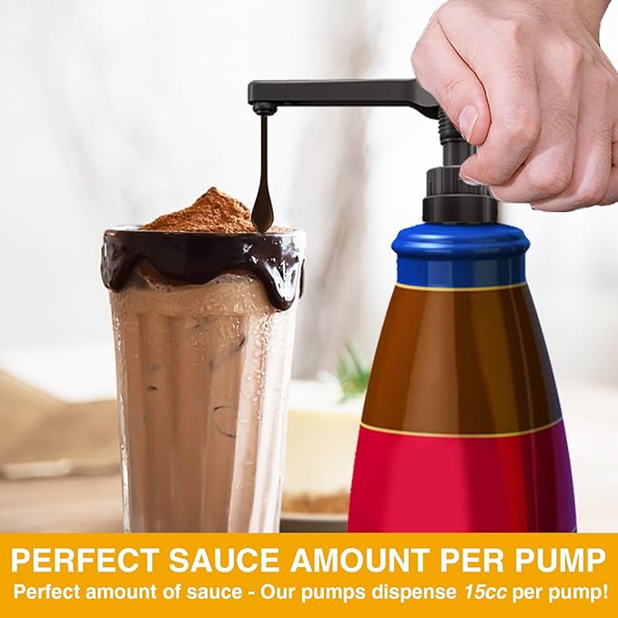2Pcs Black Sauce Pump Dispenser for 64 oz Chocolate Pumpkin Caramel Sauce Bottles, Reusable Large 15CC Syrup Pump Dispenser for Vanilla Mocha Sauces