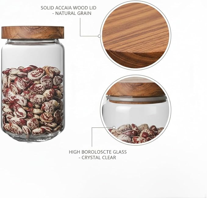 Clear Glass Storage Jar with Acacia Wood Lid for Pantry Organization - High Borosilicate Kitchen Canister - Image 6
