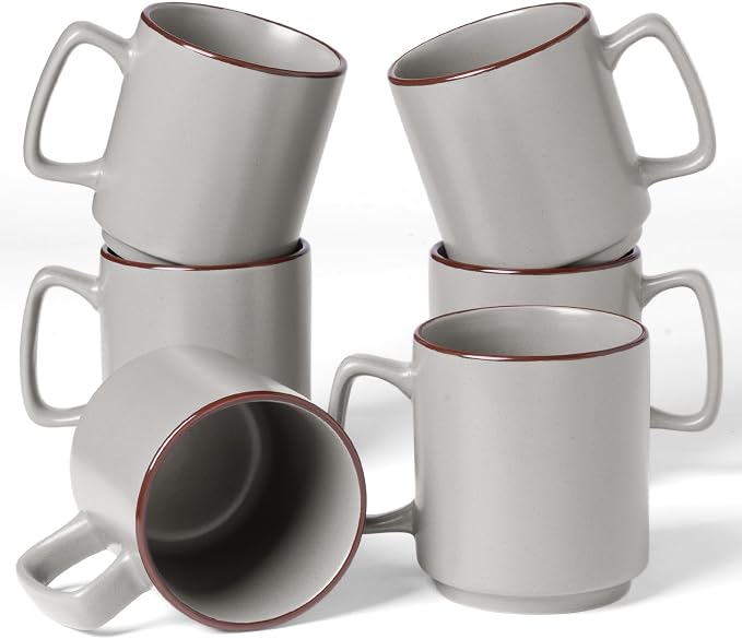 famiware Coffee Mugs Set of 6, Nebula 14oz Coffee Mugs, Ceramic Cup Set with Handle for Latte, Tea, Milk, Cappuccino, Cocoa, Light Gray by Famiware