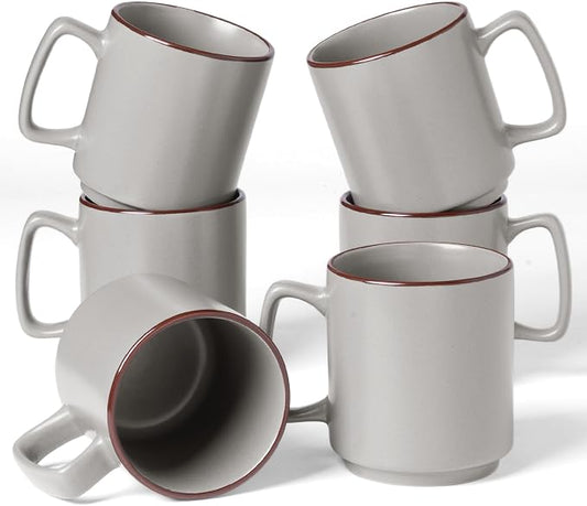 famiware Coffee Mugs Set of 6, Nebula 14oz Coffee Mugs, Ceramic Cup Set with Handle for Latte, Tea, Milk, Cappuccino, Cocoa, Light Gray by Famiware