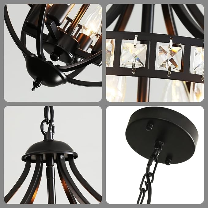 c Chandeliers，Farmhouse Ceiling Chandelier Rustic Vintage Black Pendant Hanging Lighting for Dining Room Living Room Entryway Kitchen Island Bedroom Foyer Lighting（4-Light） - Image 6