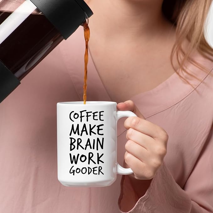 Veracco Coffee Make Brain Work Gooder Mug Funny Coffee Lover Gift Humorous Idea Family Friends Birthday Presents Sarcastic Office Berserk Tea Cup Caffeine Addict Brain Booster Gooder Vibes - Image 2