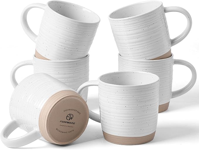 famiware Coffee Mugs Set of 6, 13 oz Mug Set, Ceramic Cup Set with Handle for Coffee, Tea, Cocoa, Milk, Constellation Series, Polar White by Famiware