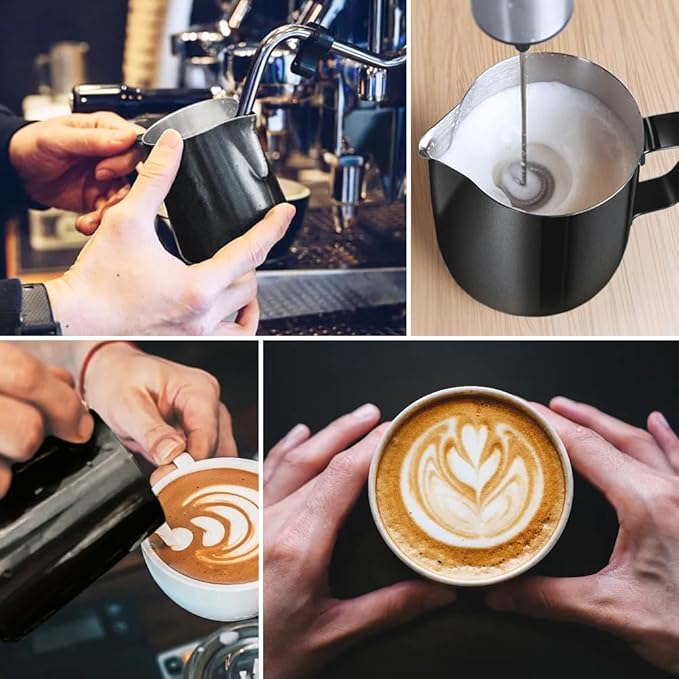 Frothing Milk Pitcher, 12 oz/350 ml Stainless Steel Frothing Milk Jug with Latte Art Pen,with Internal Measurements, for Cappuccino, Espresso and More