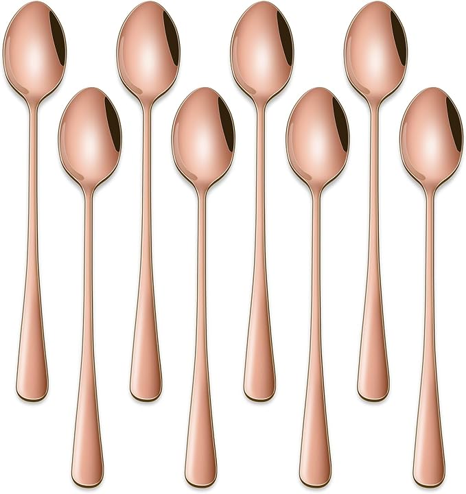 7.5 Inches Long Handle Coffee Stirring Spoons,Set Of 8 Rose Gold Iced Tea Spoon,Copper Stainless Steel Ice Cream Spoons,Sundae Spoon by DEHOVKitchen