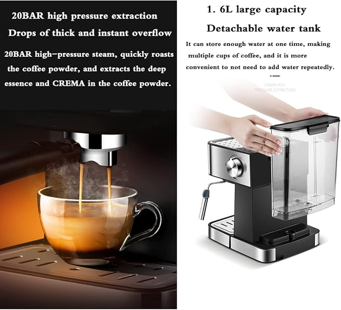20 Bar Pump Espresso And Cappuccino Machine Italian Coffee Machine Household Small Semi-Automatic High Pressure Steam Milk - Image 4