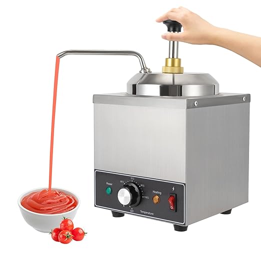Condiment Pump Dispenser, 2L/2.1QT Stainless Steel Sauce Pump Dispense, Chocolate Dispenser Warmer, Condiment Pump Station, Pump Dispenser for Ketchup Dressing Syrup Chocolate, Adjustable Temperature