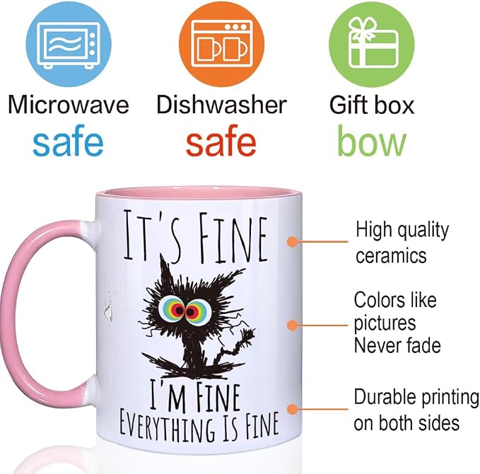 FALJIOK Pink Cat Funny Casual 11oz 0.33L Porcelain Reusable Cylinder Coffee Mug, 3x2.9 Inches, Dishwasher & Microwave Safe for Cat Lovers, Women, Any Occasion - Image 3
