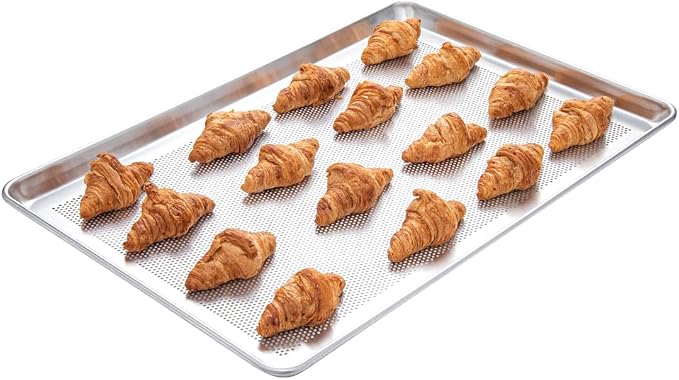 Restaurantware Met Lux 26 x 18 x 1 Inch Baking Sheet Pan 1 Perforated High Temp Baking Sheet - Full-Size Freezable Silver Aluminum Potato Chip Baking Tray Dishwasher-Friendly by Restaurantware