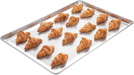 Restaurantware Met Lux 26 x 18 x 1 Inch Baking Sheet Pan 1 Perforated High Temp Baking Sheet - Full-Size Freezable Silver Aluminum Potato Chip Baking Tray Dishwasher-Friendly by Restaurantware