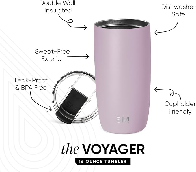 Simple Modern Travel Coffee Mug with Lid | 16oz | Lavender | Voyager Coffee Cup, Coffee Tumbler for Hot & Iced Drinks | Insulated Stainless Steel Travel Mug | Lavender Mist - Image 2