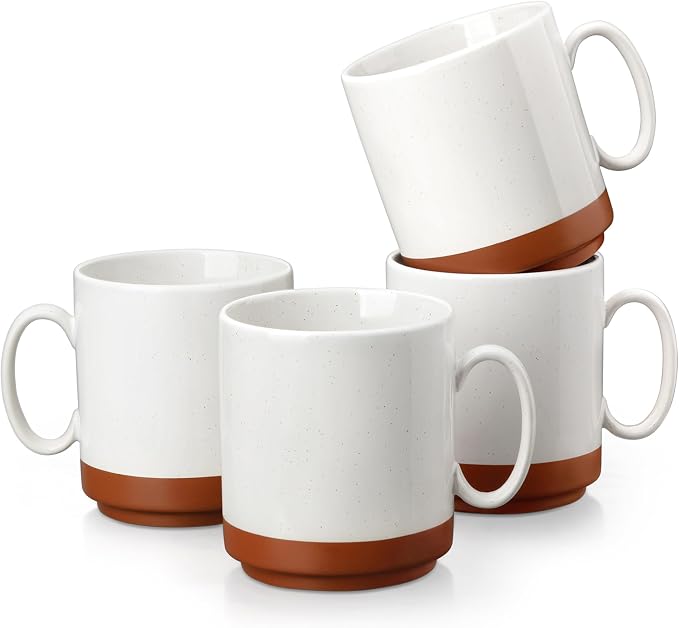 MALACASA 12oz Ceramic Coffee Mugs Set of 4, Stackable Coffee Cups with Straight-Sided Design, Mugs for Coffee, Latte, Tea, Hot Chocolate, Cappuccino and Cocoa, Microwave & Dishwasher Safe, Khaki White by MALACASA