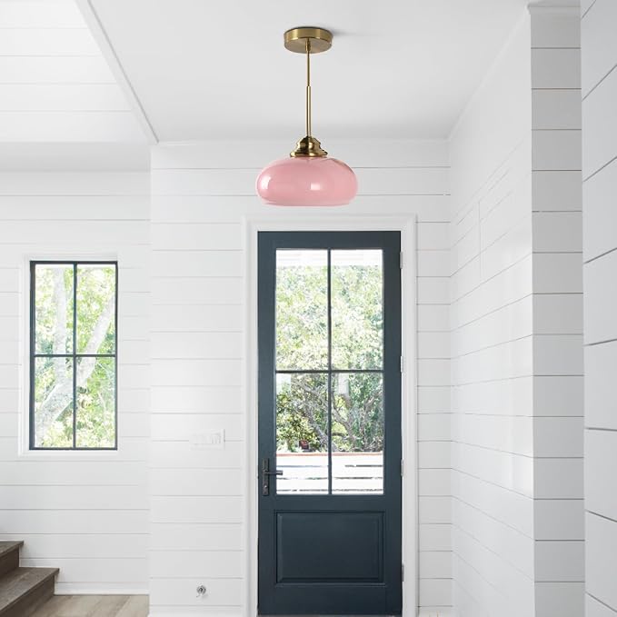 KCO Lighting Retro Pink Kitchen Pendant Light Mid Century Gold Hanging Light Vintage Dome Glass Pendant Light Small Globe Hanging Lights - Image 6