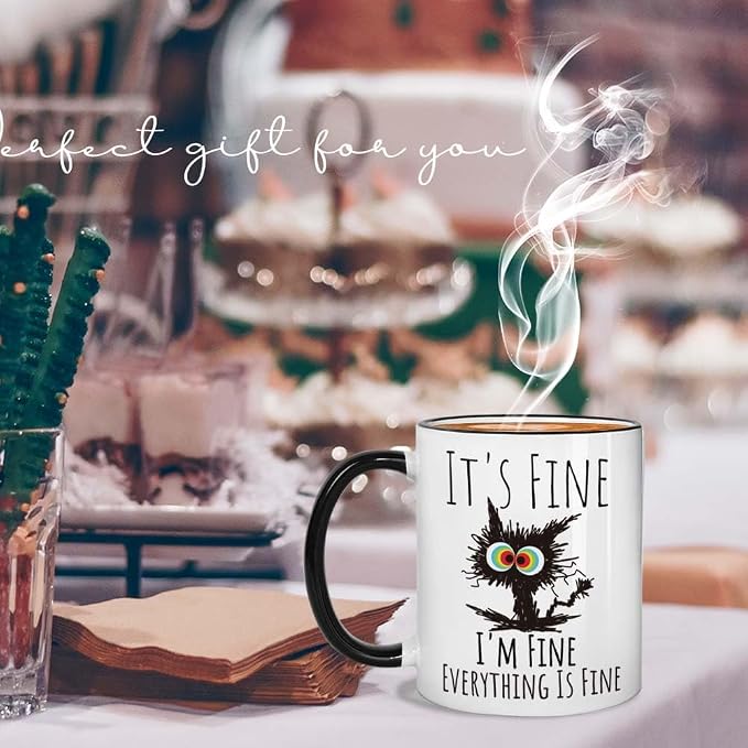 FALJIOK Funny Cat Coffee Mug Gifts for Cat Lover, It's Fine I'm Fine Everything Is Fines Coffee Mug 11oz, Novelty Mugs Gift for Women Man, Cats Lover Birthday Christmas Mugs - Image 2