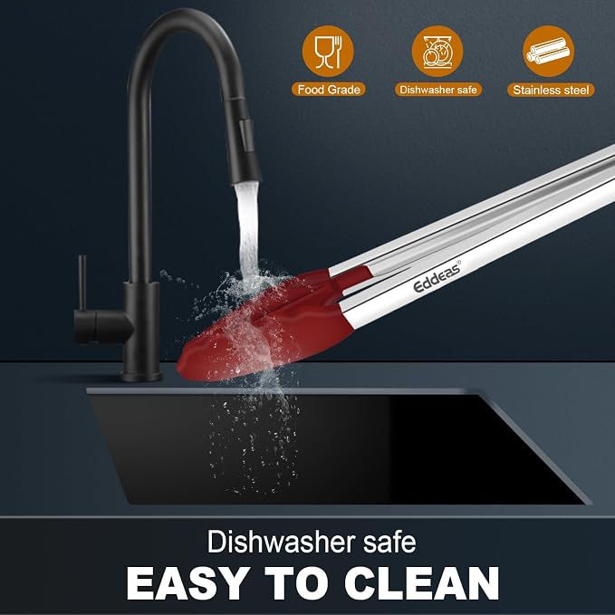 Tongs For Cooking - Silicone Metal Kitchen Tong 7" 9" & 12" Red | 600°F Heat Resistant Silicone Tong, All Metal handle Locking Tongs with Silicone Tips, Heavy Duty Stainless steel - Image 7
