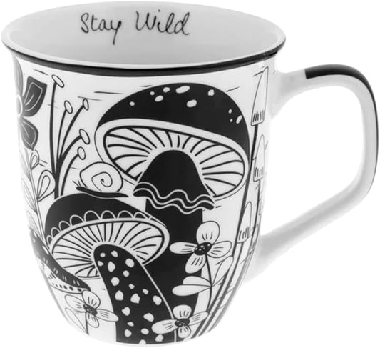 Karma Gifts 14 oz Black and White Boho Mug Mushroom - Cute Coffee and Tea Mug - Ceramic Coffee Mugs for Women and Men by KarmaGifts