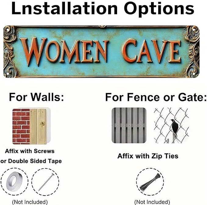 Kexle Vintage Metal Wall Decor Sign "WOMEN CAVE" 4 x 16 inches Bar Signs, Tin Material, Funny Man Cave Decor Accessories for Home, Bar, Bathroom, Bedroom, Retro Style - Image 5