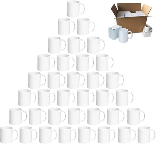 Sublimation Mugs, White Coffee Mugs 11oz Sublimation Coffee Cups AAA Coating Ceramic with Large Handle, Blanks White Mugs Set with Gift Boxes(Set of 36) by Holywarm