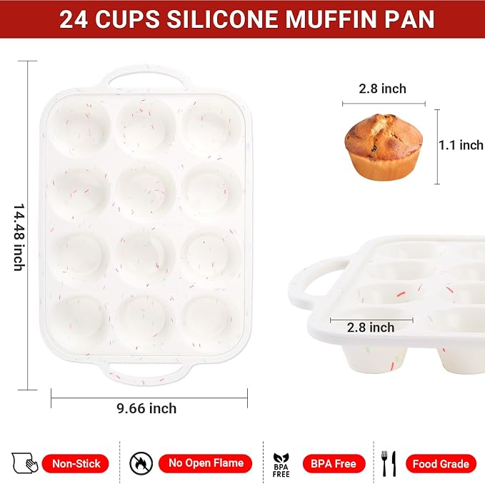 Redfly Silicone Muffin Pans for Baking 12 Cup with Metal Reinforced Frame, Nonstick 2Pack Regular Size Cupcake Pan, BPA Free Food Grade, Easy Release, Dishwasher Oven Freezer Safe for Egg Bite Molds - Image 2