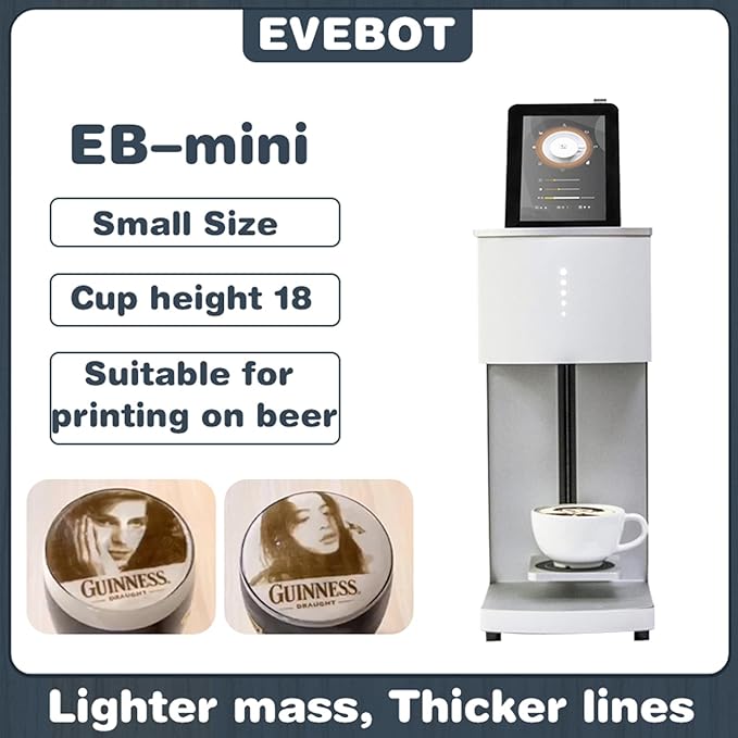EVEBOT Mini Coffee Latte Art Machine– Mini Drink Art Machine for Custom Photos & Text on Coffee, Cocktails, Yogurt, Cakes & Cookies – Brown*1
