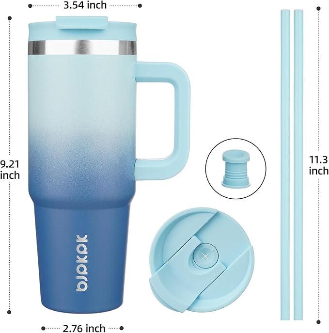 BJPKPK 30 oz Insulated Tumbler with Handle & Straw, Stainless Steel | Double Wall Vacuum Insulation, Leak Proof, BPA Free, Dishwasher Safe, Cupholder Friendly, Travel & Outdoor, Sky - Image 3