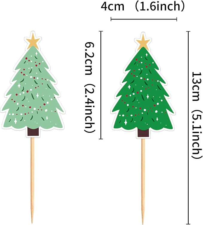 24PCS Christmas Tree Cupcake Toppers Picks Xmas Holiday Cupcake Picks Merry Christmas Theme Holiday Boy Girl Birthday Baby Shower Party Supplies Green - Image 6