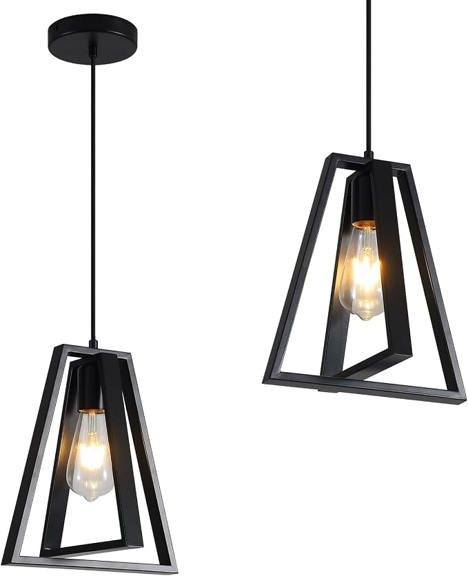 Black Farmhouse Pendant Light Kitchen Island Rustic Hanging Light Fixture Adjustable Height Metal Ceiling Pendant Lighting Mini Industrial Chandelier for Bedroom Entryway (1 Pack) by FlyRose